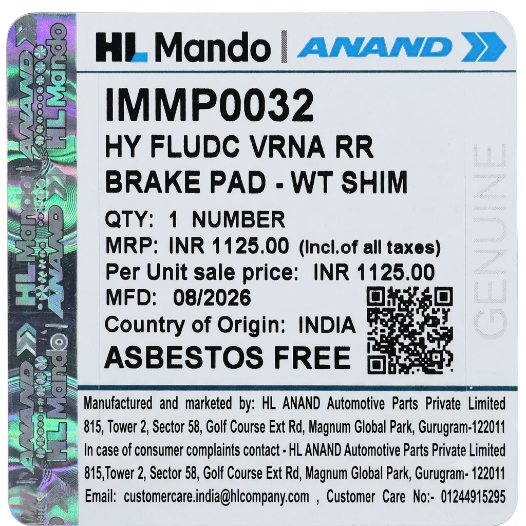 Rear Brake Pad Set with Shims – Hyundai Verna (Fluidic) IMMP0032 – photo 2